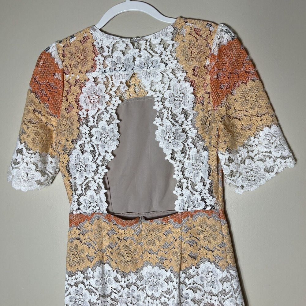 Flutter By Dance & Marvel Lace Dress Striped Women's Size Medium Ivory Orange - Picture 5 of 13